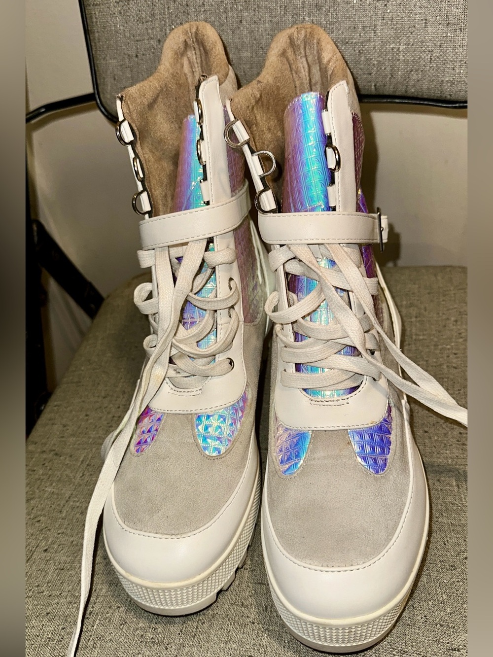Iridescent High-Top Lace-Up Sneakers/Boots